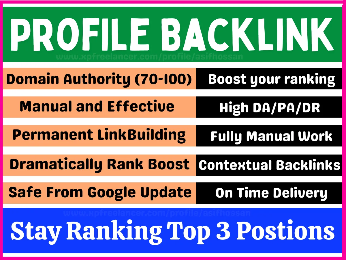 I will create manually Top 30 High Quality SEO Profile creation permanent link building backlinks