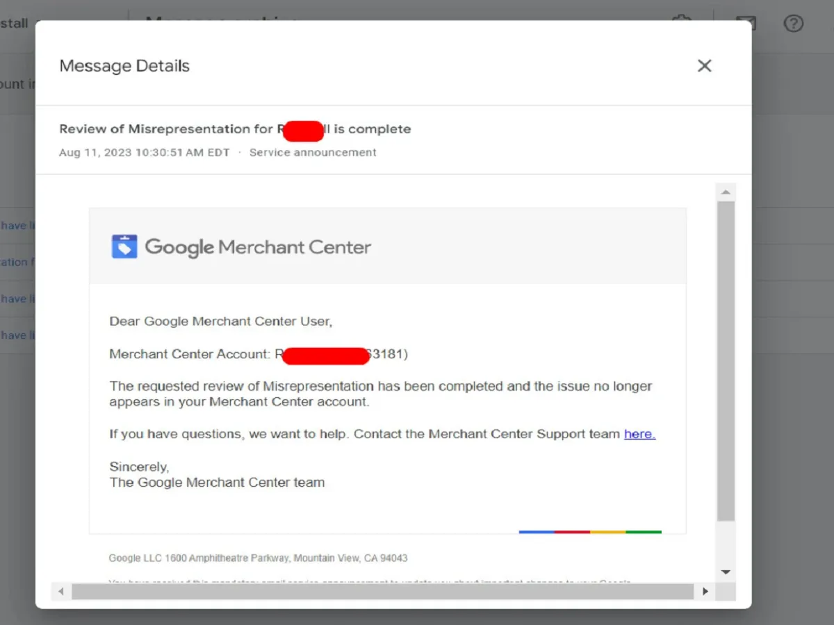 fix google merchant center suspension and misrepresentation