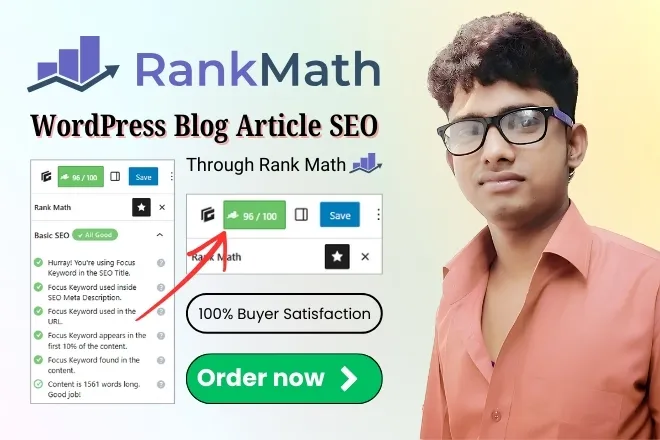 I will SEO WordPress Blog Articles 90+ through Rank Math