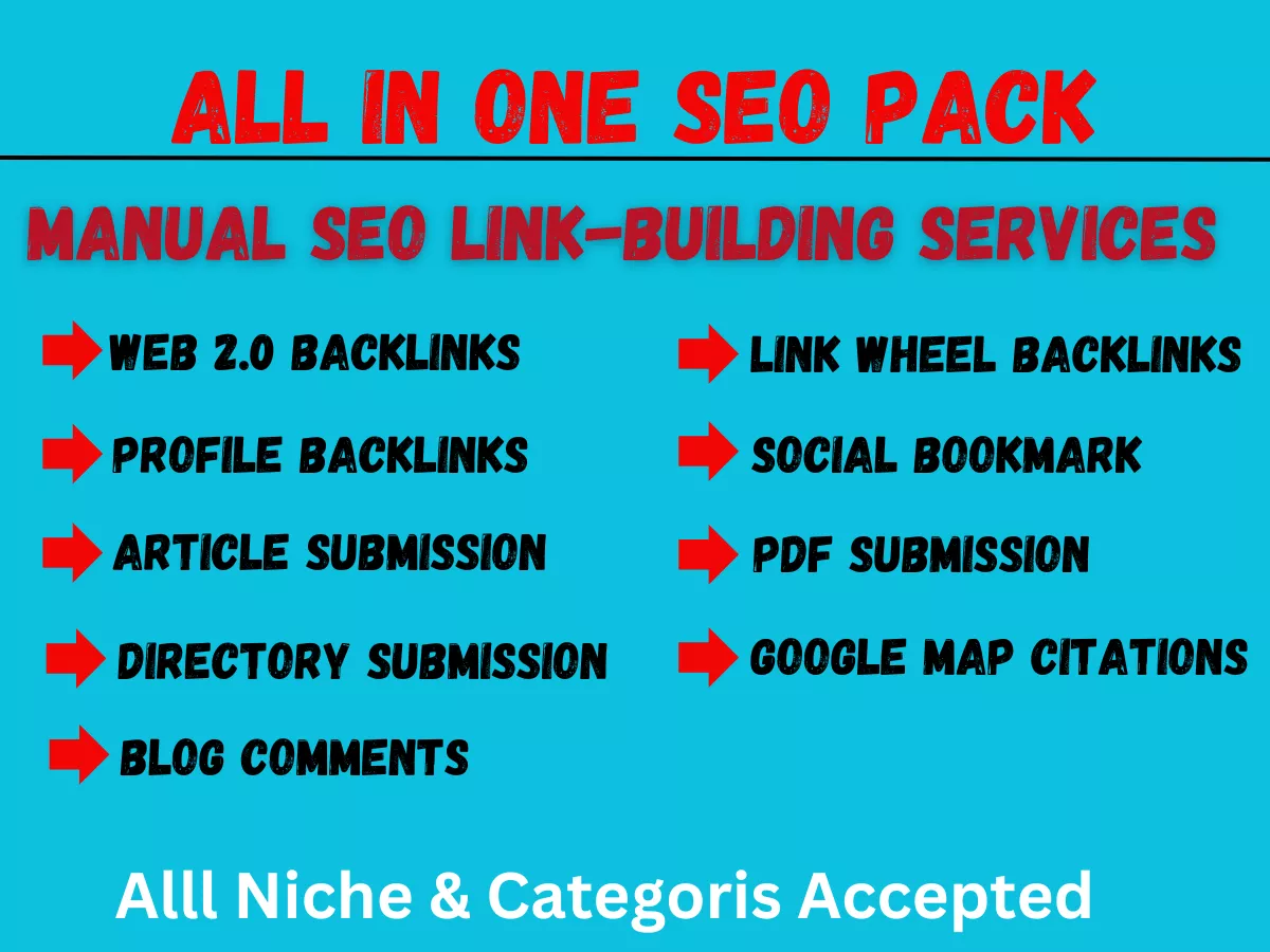 All in one package 180 SEO Link building Permanent SEO backlinks Service for rank no 1 in Google