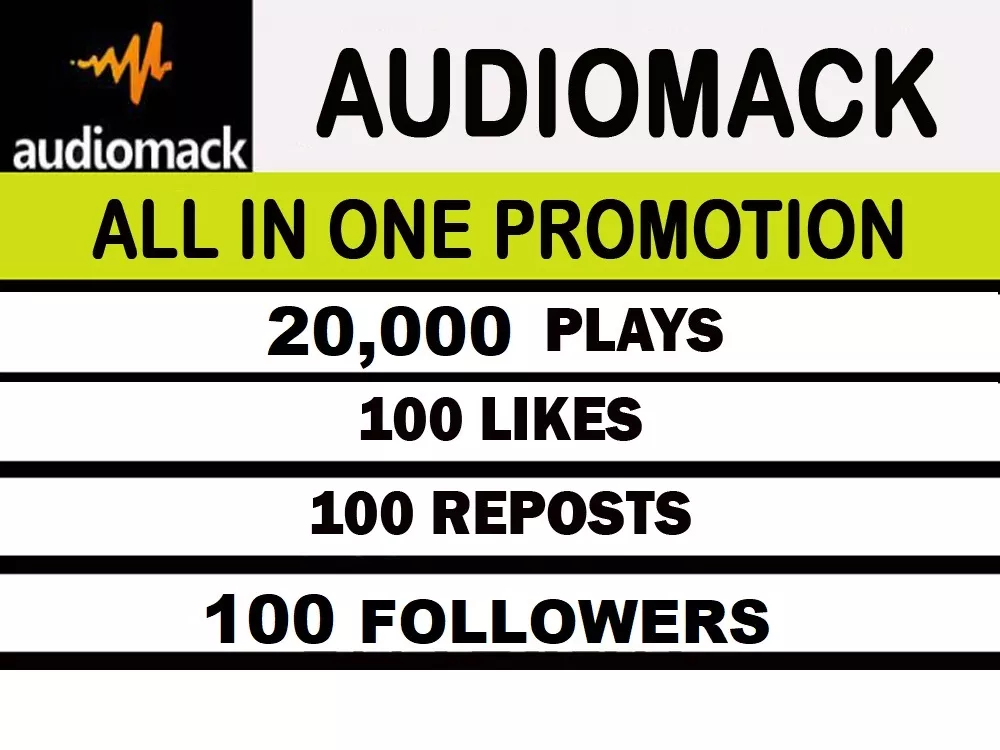 Provide 20,000 Audiomack plays with 100 Likes, 100 Reposts, 100 Followers