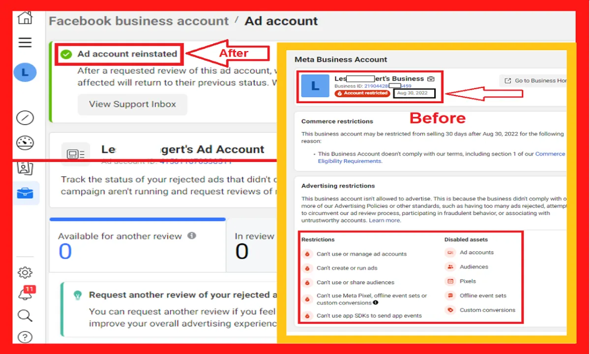 fix disable facebook business manager, fix ad account, reinstate fb ad account