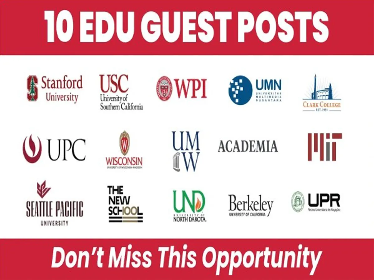 Write and Publish 10 EDU Guest Posts on Top University DA90, DR90 Dofollow Backlinks.