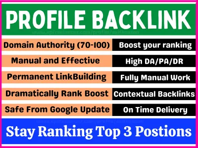I will create manually Top 30 High Quality SEO Profile creation permanent link building backlinks