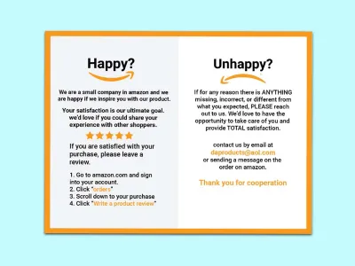 design amazon thank you card, product instructional card