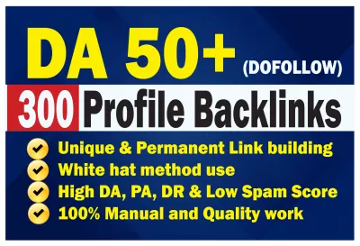 100 Profile Backlinks create manually high domain authority backlinks permanent Link building. 