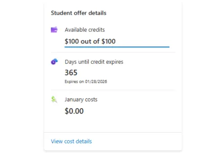 create azure student account 100$ credit