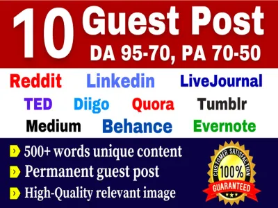 I will publish 10 high quality guest posts on da 80 to 97