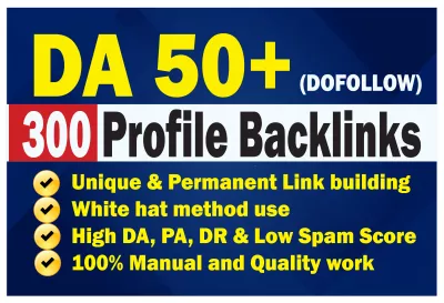 100 Profile Backlinks create manually high domain authority backlinks permanent Link building.