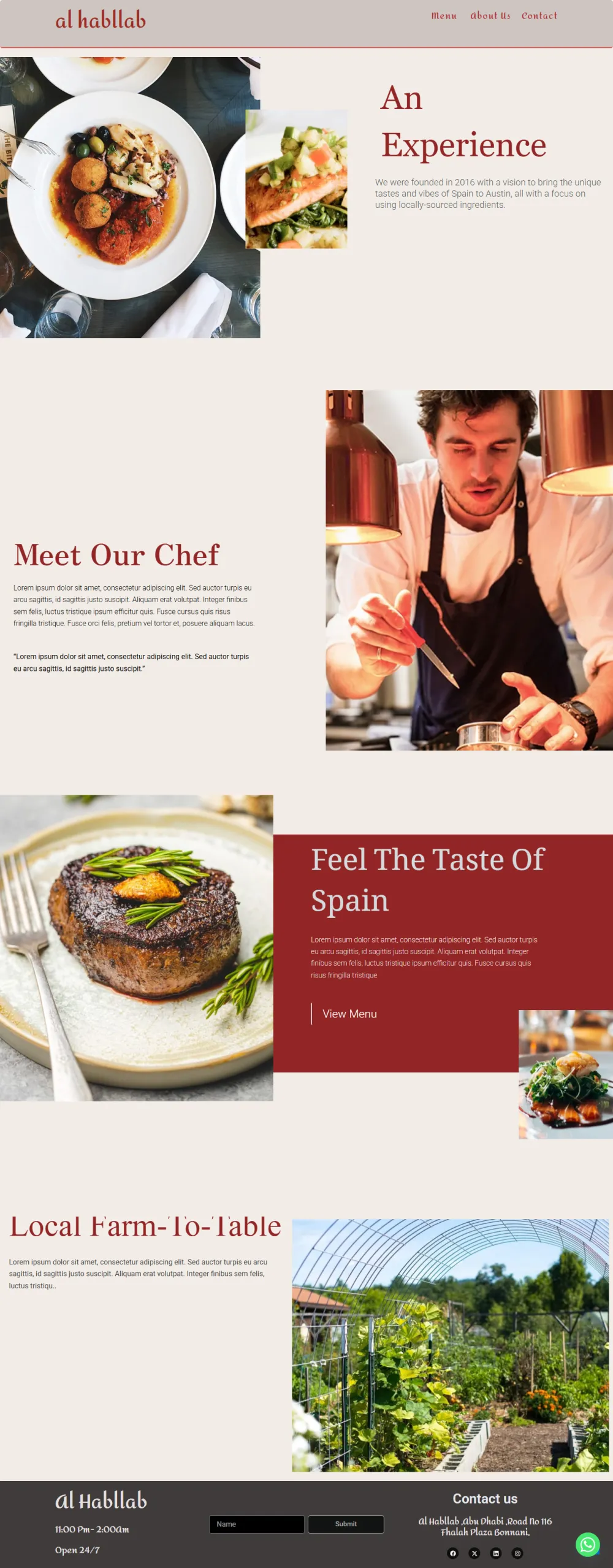 Restaurant landing page