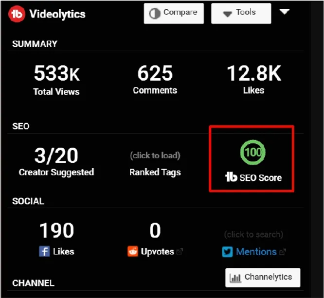 Tubebuddy SEO Score